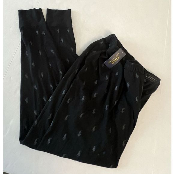 Polo Ralph Lauren Men Sz M Joggers Pants All Over Pony Logo Sleepwear Black/Gray - Picture 4 of 12